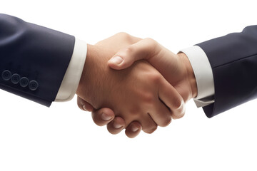 Aufkleber - Two people in business suits shaking hands, photographed in closeup against a white background, symbolizing agreement or partnership. Generative AI