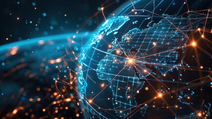 global network centered on usa with data transfer and cyber technology digital connectivity concept