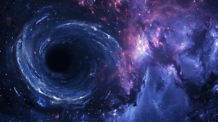 Wall Mural - mesmerizing black hole in distant galaxy outer space nebula starfield realistic 3d illustration