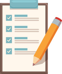Poster - clipboard with check marks on paper sheet and pencil taking notes