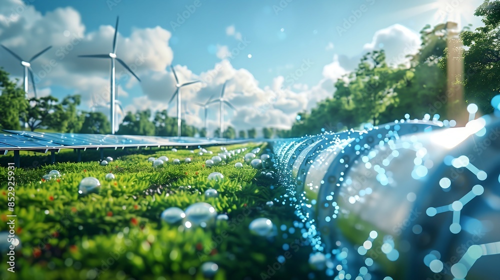 hydrogen renewable energy production pipeline weaving through a ...