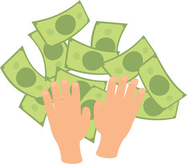Poster - Hands trying to catch falling money bills representing wealth or financial loss