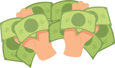 Poster - Businessman holding a lot of money with both hands, financial well being and success in work