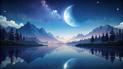 Canvas Print - A serene lake with mountains reflected under a starry sky.