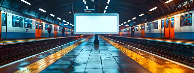 Poster - Minimalist Train Station Billboard on Platform Scene