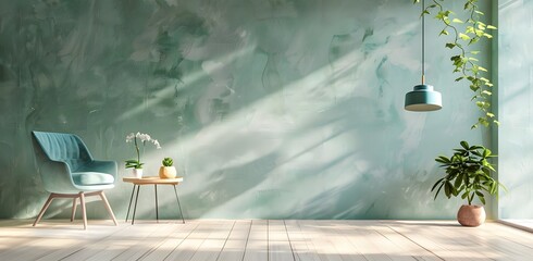 Wall Mural - empty wall in living room with green and white color theme, Scandinavian interior design