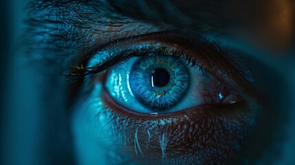Wall Mural - A close up of a person's eye with a blue iris