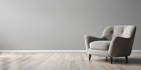 Interior home of living room with grey armchair on gray wall copy space mock up