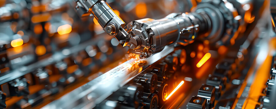 A robot arm assembling a complex piece of machinery, its movements precise and efficient.