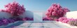 © Bos Amico - A 3D rendered scene of a serene rooftop lilac garden in a vibrant city setting featuring a simple white billboard against a backdrop of blooming purple flowers and a clear blue sky