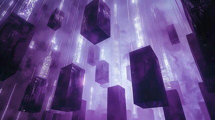 Wall Mural - Purple Geometric Structures In A Foggy Environment