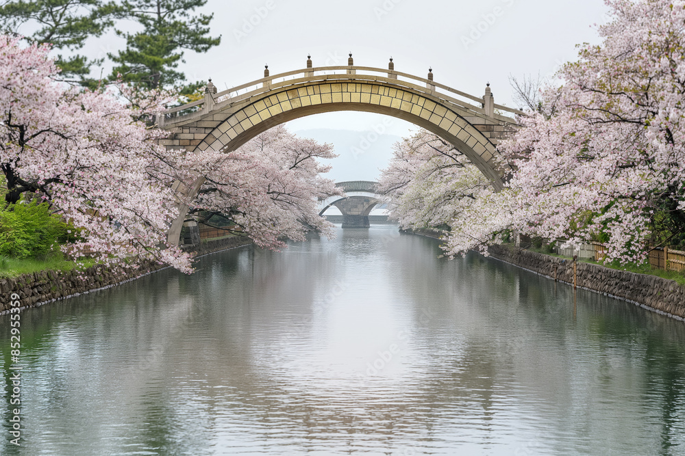A Gentle River with a Stone Bridge Arching Over It, Surrounded by ...