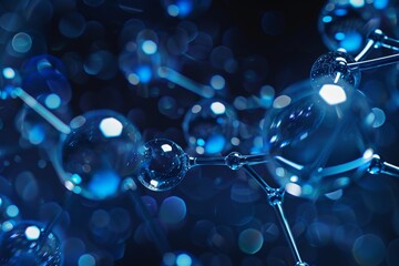 Poster - Geometric patterns of futuristic molecules in abstract dark blue for network technology concept