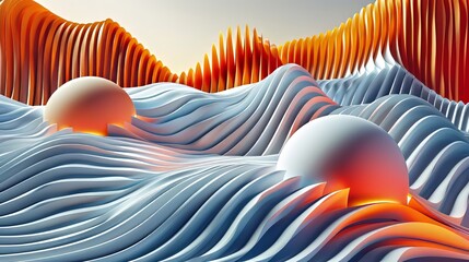 Wall Mural - Abstract Wavy Landscape With Spheres