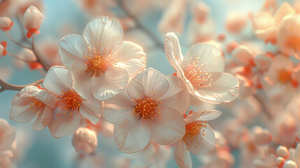 Poster - Spring border background with white blossom