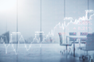 Aufkleber - Multi exposure of virtual abstract financial graph interface on a modern coworking room background, financial and trading concept
