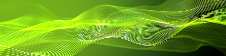 Wall Mural - Vibrant lime green tech minimalist background with delicate abstract lines, creating a lively and clean design