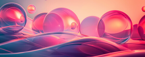 Poster -  background consisting of straight lines intersecting with pink circles,  lighting enhances the volumetric effect,  the interaction between lines and circles