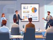 © Business Pics - Conference Business Meeting Presentation: CEO Businessman Shows Data to Group of Investors, Businessspeople. Projector Screen Shows Graphs, Product Sales, Revenue Growth Strategy, e-Commerce
