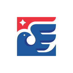 Wall Mural - abstract simple bird as american flag in square shape