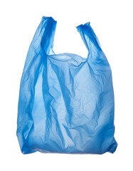 single empty blue plastic bag isolated on a transparent checkered background