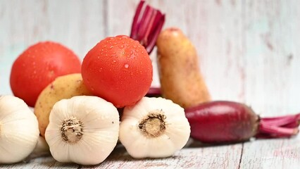 Poster - vegetables beets, potatoes, tomatoes, garlic