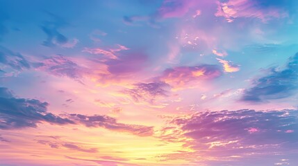 Wall Mural - Majestic sunrise and sunset sky background with colorful clouds and no birds in a panoramic and large scale view