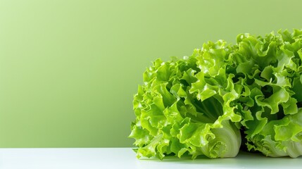 Wall Mural - Fresh lettuce hearts for salad displayed on a white surface with a green backdrop