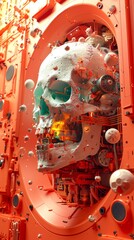 Wall Mural - A skull is surrounded by a red and orange background