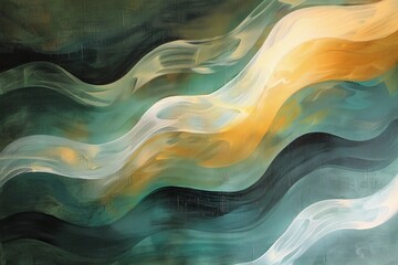 Wall Mural - an abstract painting featuring waves of light and shadow