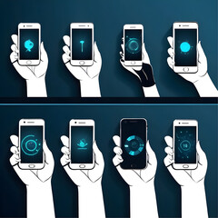 Aufkleber - set of hands holding smartphones isolated on black background, vector ready for design 