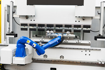 Aufkleber - A robotic arm. Automatic robot in a smart factory