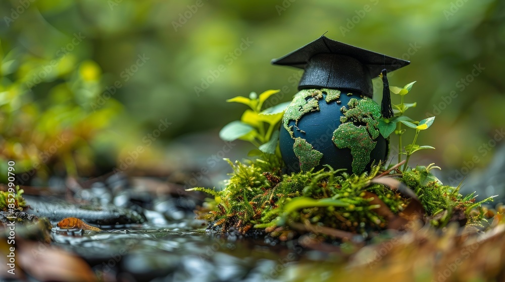 Education in Global, Graduation cap on top model Earth. Concept of ...