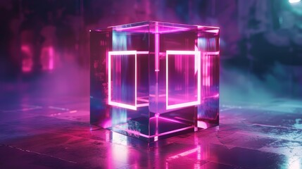 Wall Mural - Glass Cube With Neon Lights