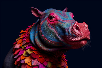 Wall Mural - A colorful hippo with rainbow colored spots on its face.
