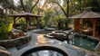 © hameed - luxurious outdoor spa and bathhouse, featuring natural hot springs, stone pools, and private cabanas nestled in a secluded garden for ultimate relaxation and rejuvenation