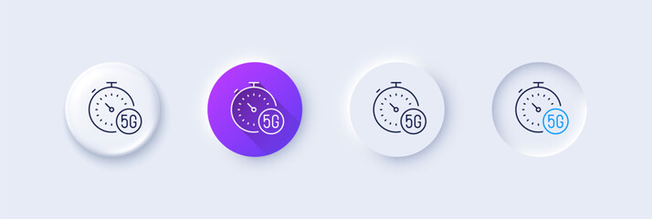 Poster - 5g fast internet line icon. neumorphic, purple gradient, 3d pin buttons. wireless technology sign. m