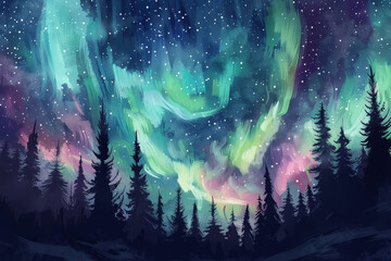 Wall Mural - A beautiful night sky filled with stars and a glowing aurora