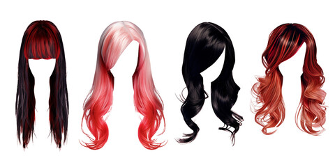 stylish hair wig with trendy design isolated on background, front view, fashionable hairstyle concep