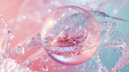 Poster - A pink bubble with water droplets surrounding it