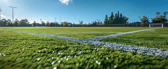 Wall Mural - A Football Field With Bright Green Grass Under Clear Skies Above