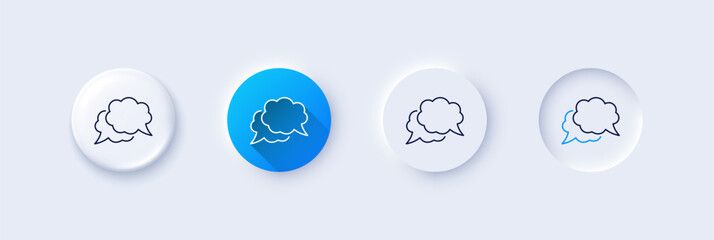 Aufkleber - Chat comment line icon. Neumorphic, Blue gradient, 3d pin buttons. Comic speech bubble sign. Social media message symbol. Line icons. Neumorphic buttons with outline signs. Vector
