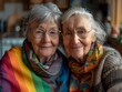 © ChubbySunday - Joyful LGBTQ Elders Celebrating Pride-Themed Breakfast in Vibrant Kitchen
