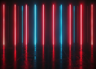 A black background with red and blue neon lights in the shape of vertical lines, creating an atmosphere reminiscent of music