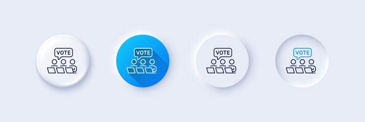 Poster - online voting line icon. neumorphic, blue gradient, 3d pin buttons. internet vote sign. web election