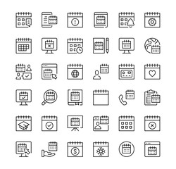 Fototapete - Calendar icons set. Vector line icons. Black outline stroke symbols