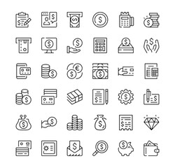 Aufkleber - Money icons set. Vector line icons. Black outline stroke symbols