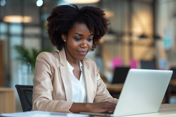 Wall Mural - Office Businesswoman Attending Online Meeting on Laptop