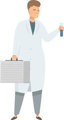 Poster - Scientist is holding a test tube and carrying a case, suggesting he is on his way to conduct research or analysis