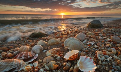 Wall Mural - Coastal arrangement of sandstone and shell fragments by the shore